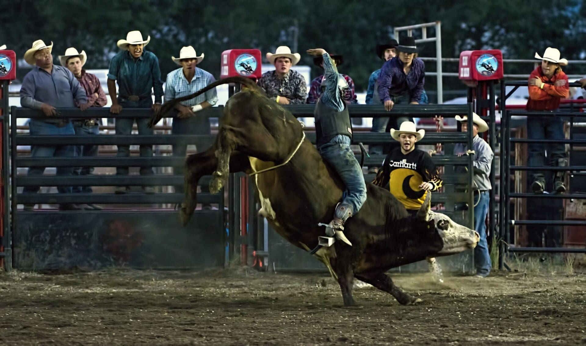 bull riding at a rodeo