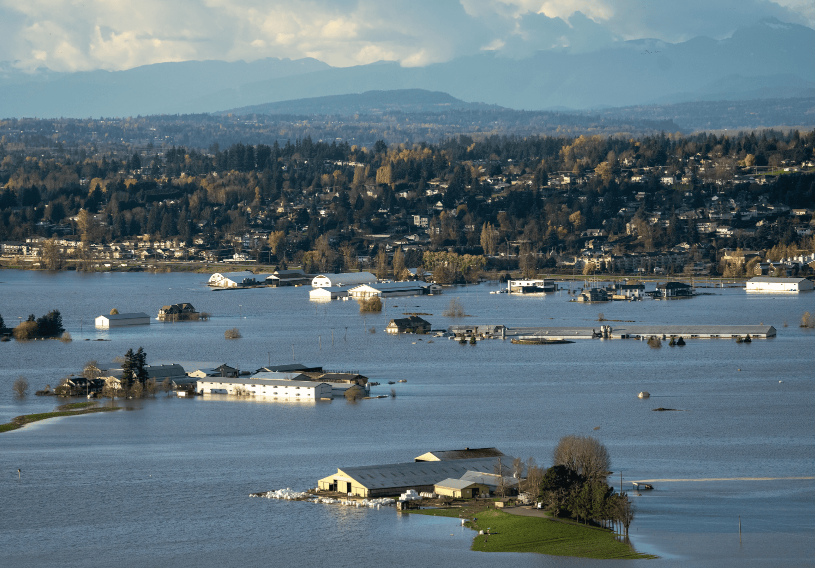 Properties inundated by flood waters in Abbotsford, B.C. in 2021