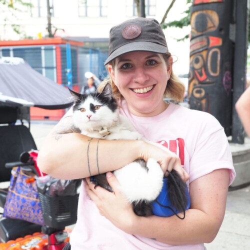 Angel the cat spent some time cuddling with Because They Matter volunteers while her guardian picked up some new cat toys for her!